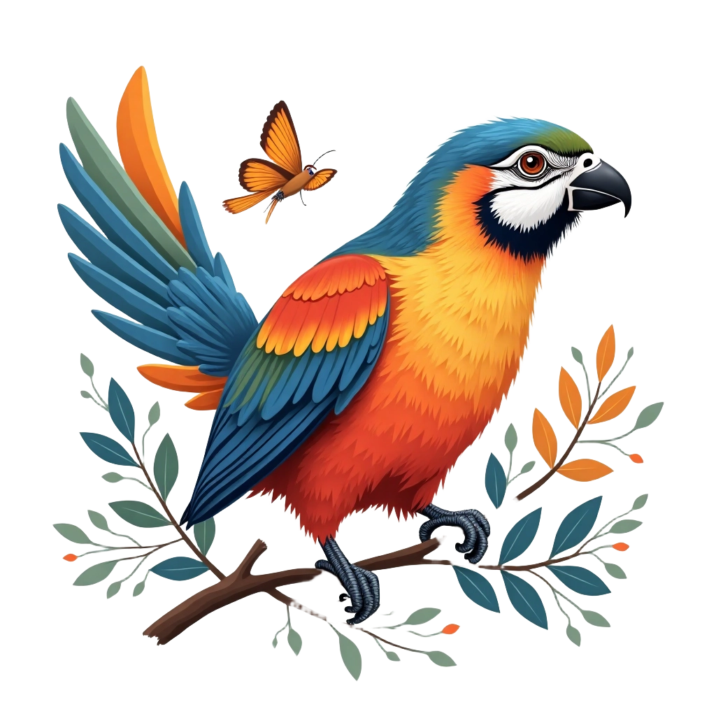 Vibrant Parrot and Butterfly